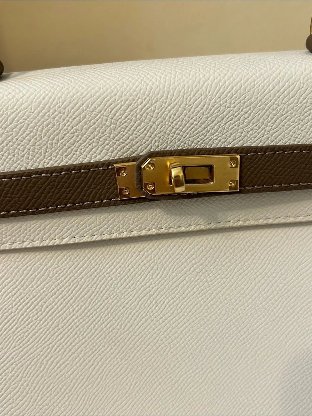 25cm White & Etaupe Epsom Leather Top-Handle Satchel